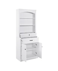 Casainc White Bathroom Storage Cabinet with Two Doors, Drawers, Adjustable Shelf & Open Shelves