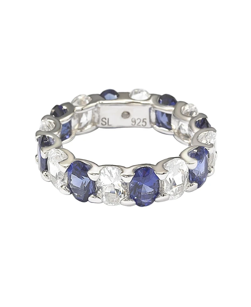 Suzy Levian New York Sterling Silver Oval Sapphire and Created White Eternity Band
