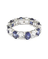 Suzy Levian New York Sterling Silver Oval Sapphire and Created White Eternity Band