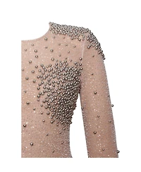 Miss Circle Women Rita Embroidered Mesh Silver Beaded Mermaid Gown