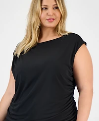 I.n.c. International Concepts Plus Ruched Boat-Neck Extended-Sleeve Top, Macy's Exclusive