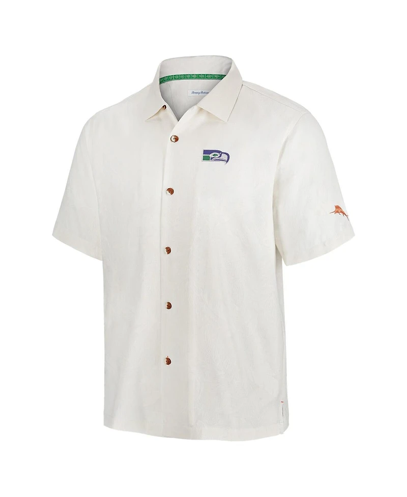 Tommy Bahama Men's White Seattle Seahawks Coconut Matchup Camp Throwback Button-Up Shirt