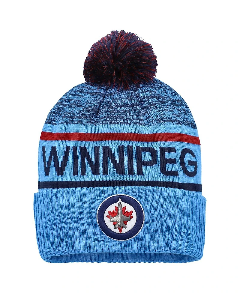 Fanatics Men's Light Blue/Navy Winnipeg Jets Authentic Pro Rink Cuffed Pom with Knit Hat