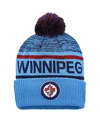 Fanatics Men's Light Blue/Navy Winnipeg Jets Authentic Pro Rink Cuffed Pom with Knit Hat