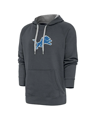 Antigua Men's Charcoal Detroit Lions Victory Chenille Pullover Hoodie