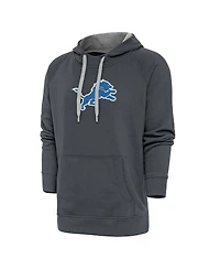 Antigua Men's Charcoal Detroit Lions Victory Chenille Pullover Hoodie