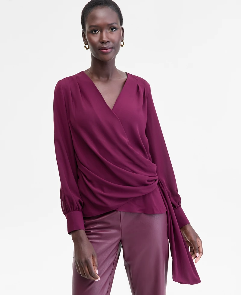 I.n.c. International Concepts Women's Asymmetric-Tie Surplice Top, Macy's Exclusive