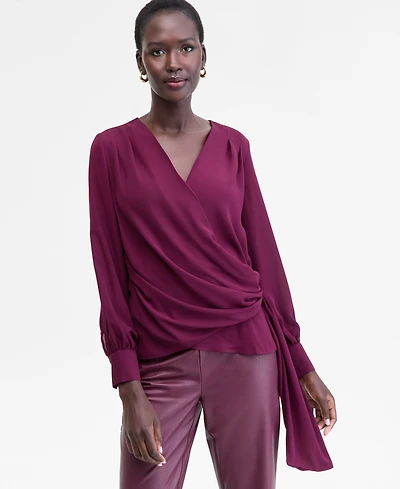 I.n.c. International Concepts Women's Asymmetric-Tie Surplice Top, Macy's Exclusive
