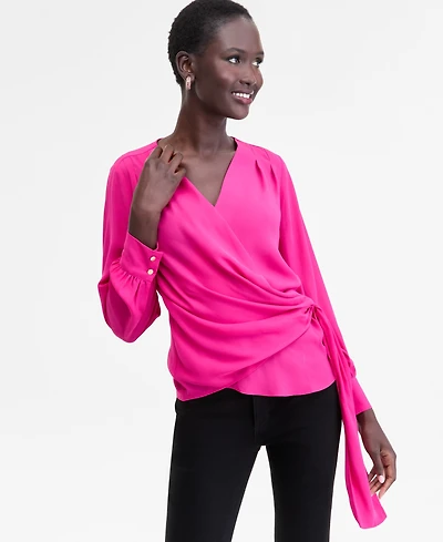 I.n.c. International Concepts Women's Asymmetric-Tie Surplice Top, Macy's Exclusive