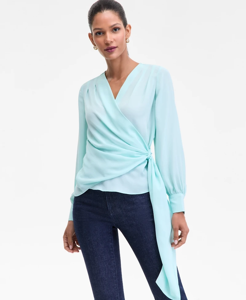 I.n.c. International Concepts Women's Asymmetric-Tie Surplice Top, Macy's Exclusive