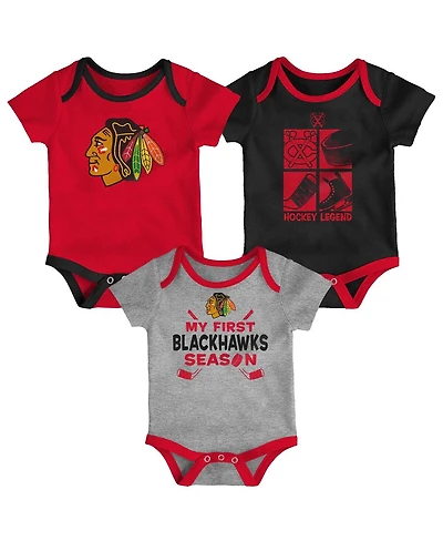 Outerstuff Baby Boys and Girls 3-Piece Chicago Blackhawks Legend Bodysuit Set