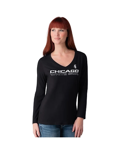 G-iii 4Her by Carl Banks Women's Black Chicago White Sox Post Season Long Sleeve V-Neck T-Shirt