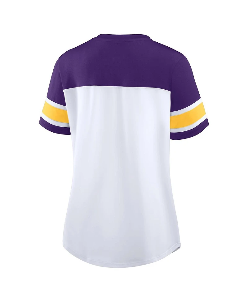 Fanatics Women's White/Purple Minnesota Vikings Athena Rhinestone Lace-Up V-Neck T-Shirt