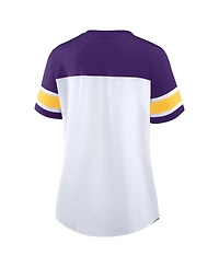Fanatics Women's White/Purple Minnesota Vikings Athena Rhinestone Lace-Up V-Neck T-Shirt