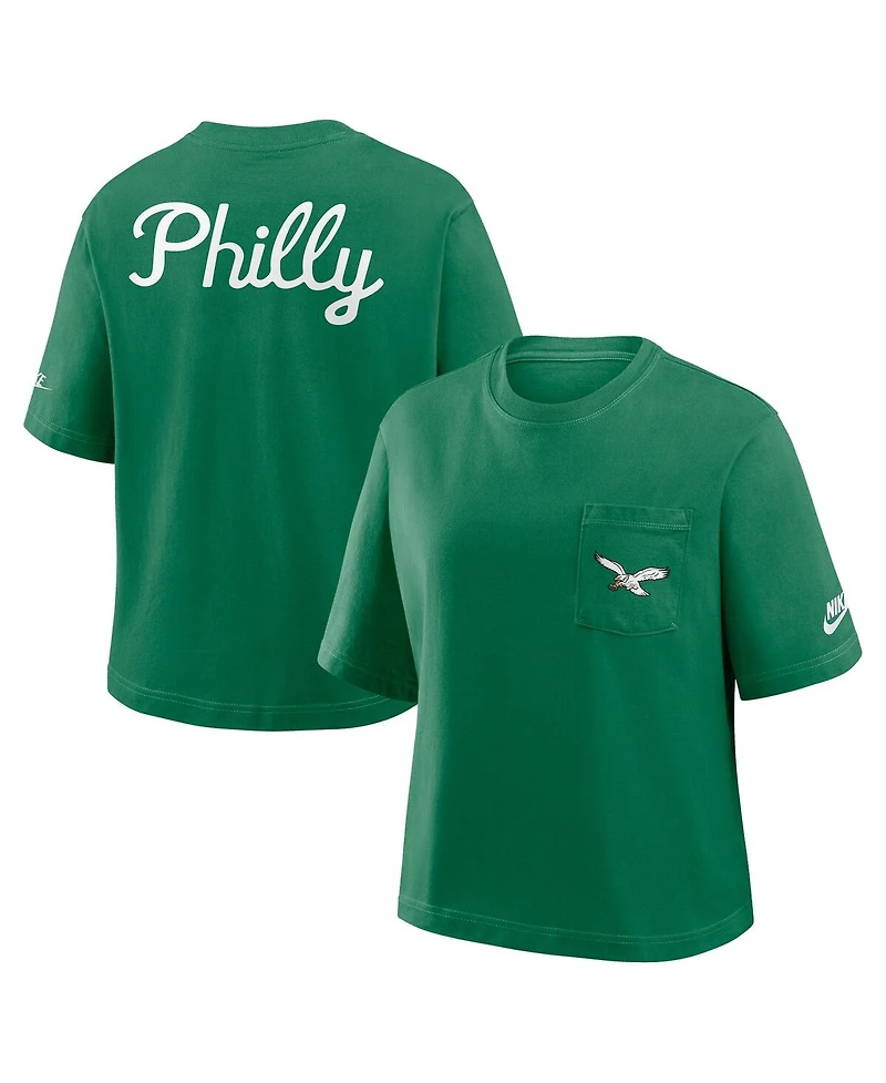 Nike Women's Kelly Green Philadelphia Eagles Rewind Pocket Boxy T-Shirt