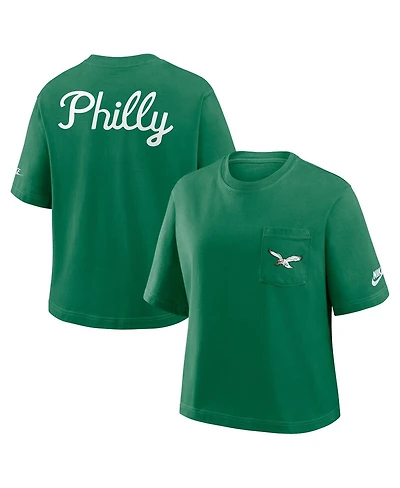 Nike Women's Kelly Green Philadelphia Eagles Rewind Pocket Boxy T-Shirt