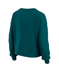 Wear by Erin Andrews Women's 2-Piece Midnight Green Philadelphia Eagles Heavy Rugby Jersey Long Sleeve T-Shirt and Shorts Lounge Set