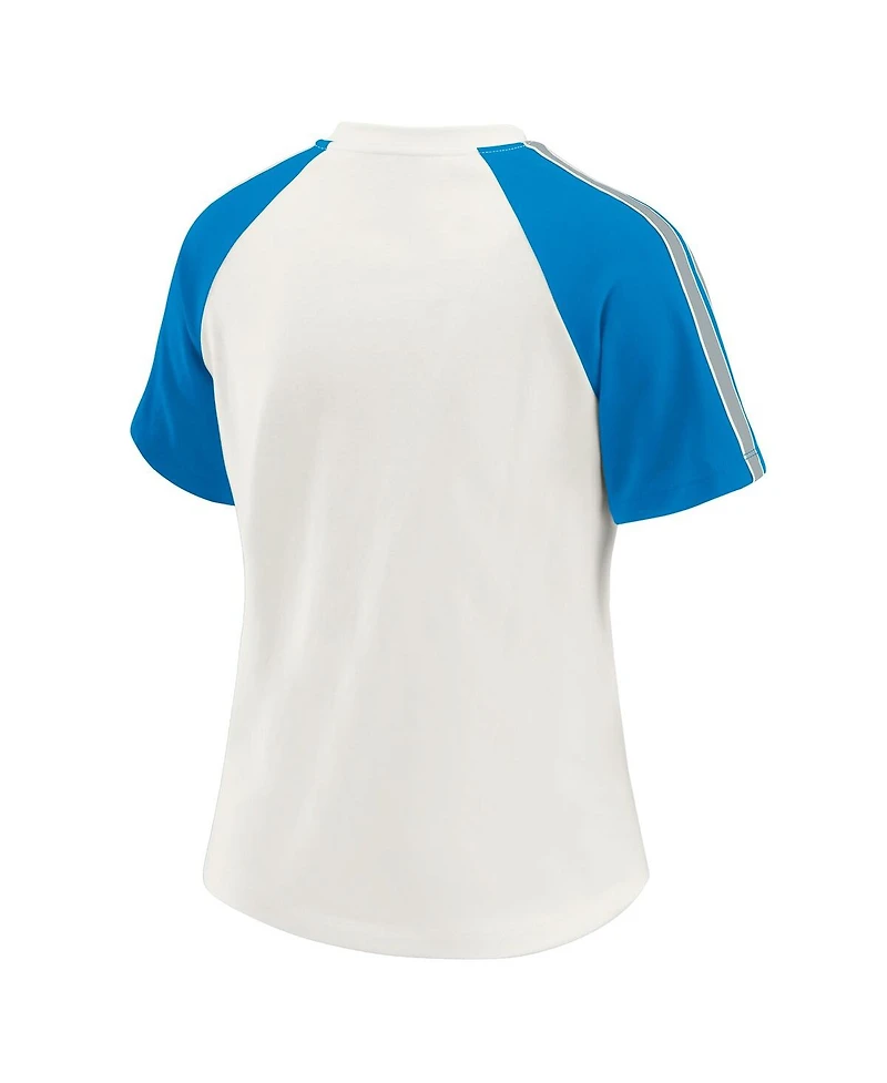 Wear by Erin Andrews Women's White Detroit Lions Sleeve Stripe Distressed Raglan T-Shirt