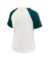 Wear by Erin Andrews Women's White Philadelphia Eagles Sleeve Stripe Distressed Raglan T-Shirt