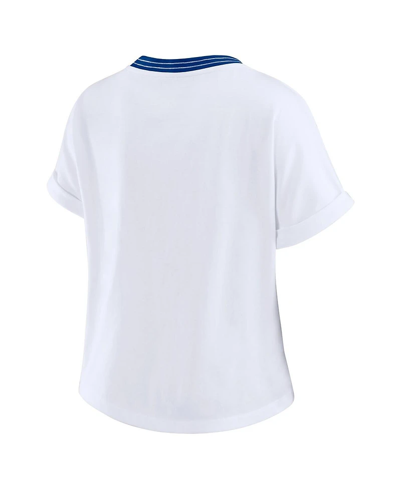 Wear by Erin Andrews Women's White Buffalo Bills Cropped Center Stripe Dolman T-Shirt