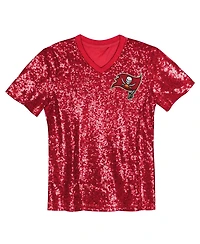 Outerstuff Big Girls Red Tampa Bay Buccaneers Wordmark Sequin V-Neck Top