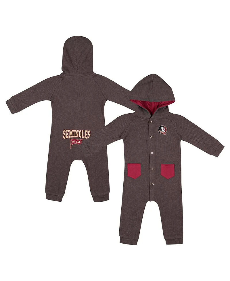 Colosseum Baby Boys and Girls Charcoal Florida State Seminoles Zando-Zan Waffle Full-Snap Hooded Romper