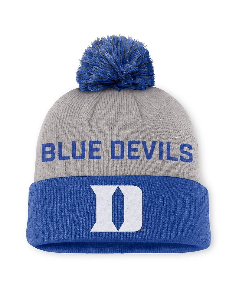 Nike Men's Gray/Royal Duke Blue Devils Primetime Peak Cuffed with Pom Knit Hat