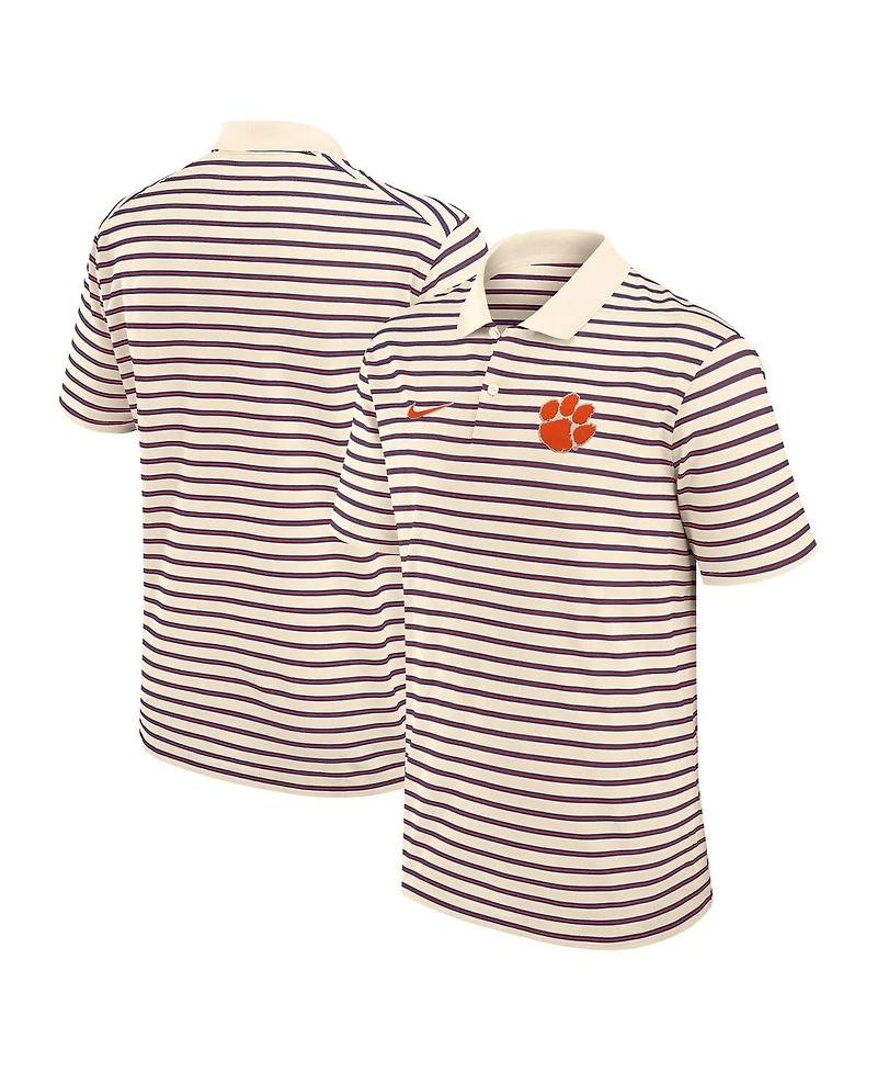 Nike Men's Cream/Purple Clemson Tigers Solid Foundation Striped Performance Polo Shirt