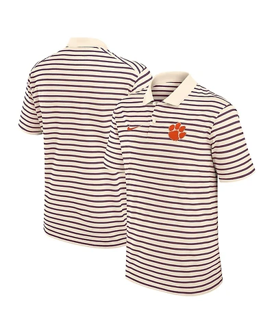 Nike Men's Cream/Purple Clemson Tigers Solid Foundation Striped Performance Polo Shirt