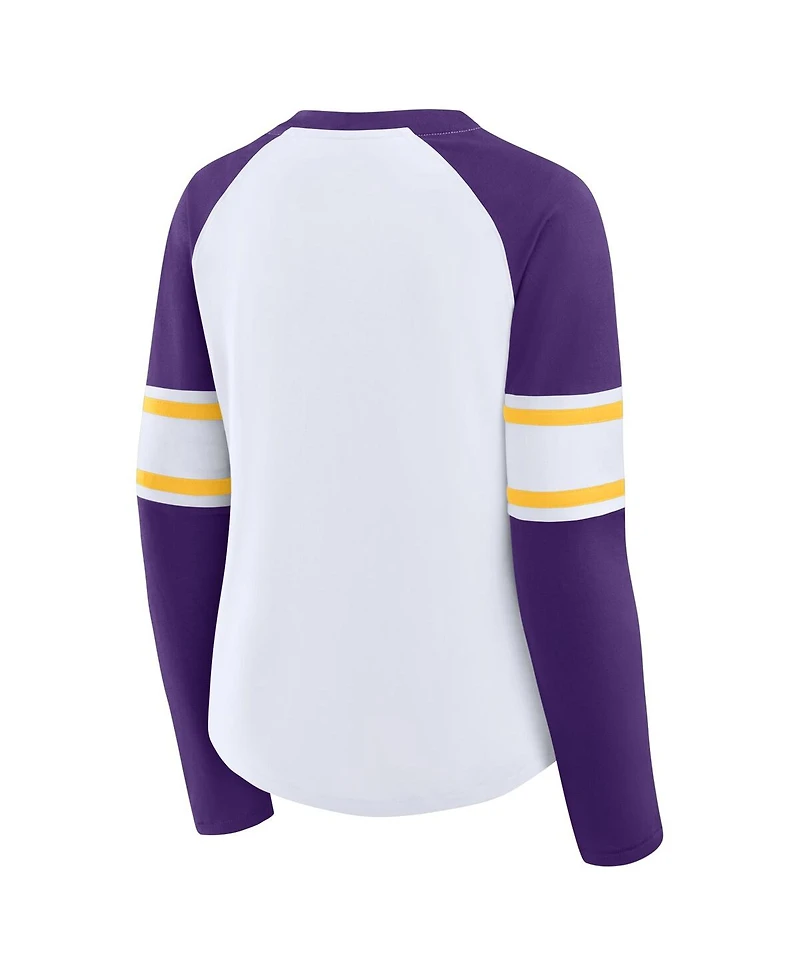 Fanatics Women's White/Purple Minnesota Vikings Redzone Blitz Package Raglan Lace-Up V-Neck Long Sleeve T-Shirt