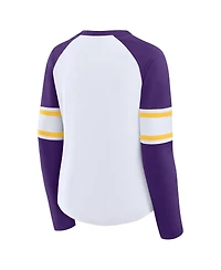 Fanatics Women's White/Purple Minnesota Vikings Redzone Blitz Package Raglan Lace-Up V-Neck Long Sleeve T-Shirt