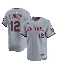 Nike Men's Francisco Lindor Gray New York Mets Road Limited Player Jersey
