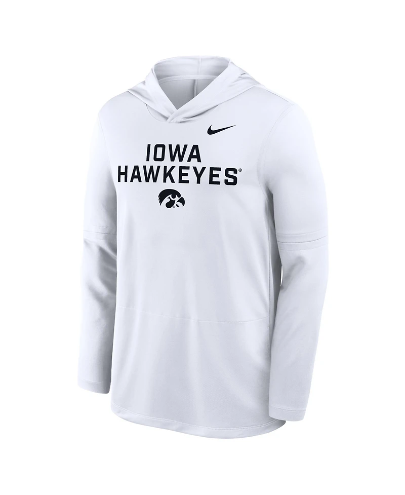 Nike Men's White Iowa Hawkeyes 2025 Sideline Performance Long Sleeve Hoodie T-Shirt