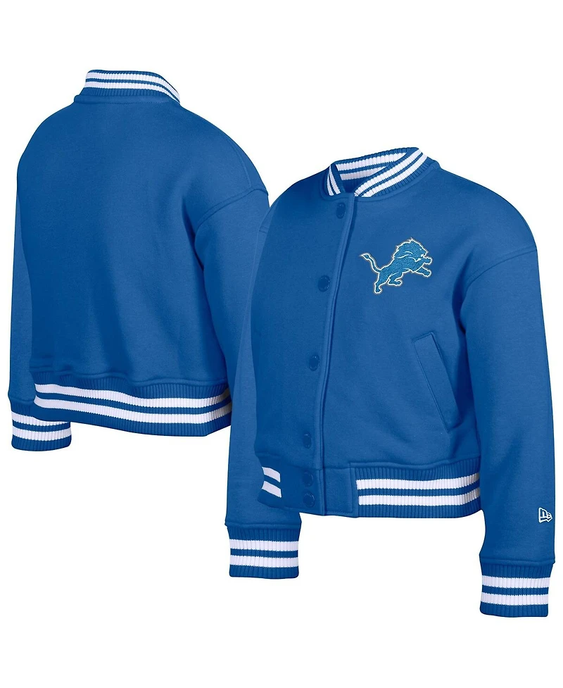 New Era Big Boys and Girls Blue Detroit Lions Chenille applique Fleece Full-Snap Jacket