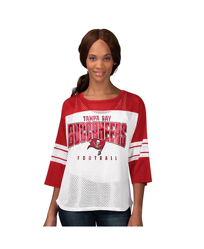 G-iii 4Her by Carl Banks Women's Red Tampa Bay Buccaneers First Team 3/4-Sleeve Mesh T-Shirt