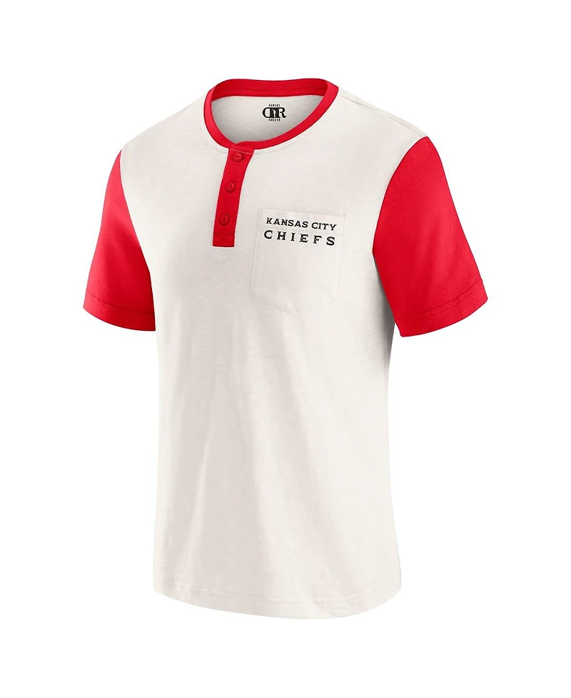 Darius Rucker Collection by Fanatics Men's Cream Kansas City Chiefs Henley Color Block Pocket T-Shirt