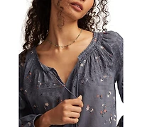 Lucky Brand Women's Embroidered Smocked Peasant Top