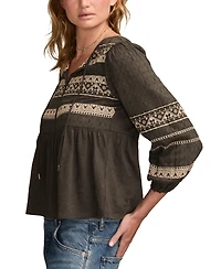 Lucky Brand Women's Mixed Trim Peasant Top