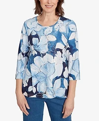 Alfred Dunner Women's Classic Monotone Floral Embellished Top