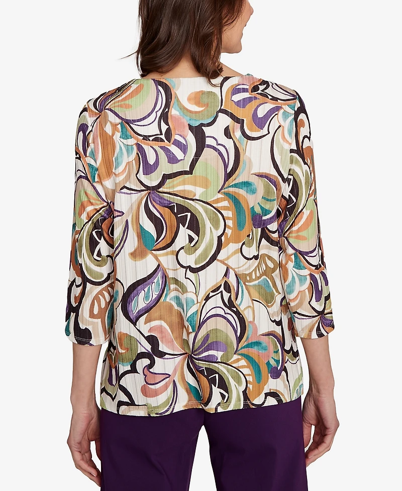 Alfred Dunner Women's Classic Abstract Scroll Split Neck Top