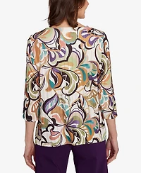 Alfred Dunner Women's Classic Abstract Scroll Split Neck Top