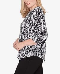 Alfred Dunner Women's Classic Puff Print Abstract Feather Top
