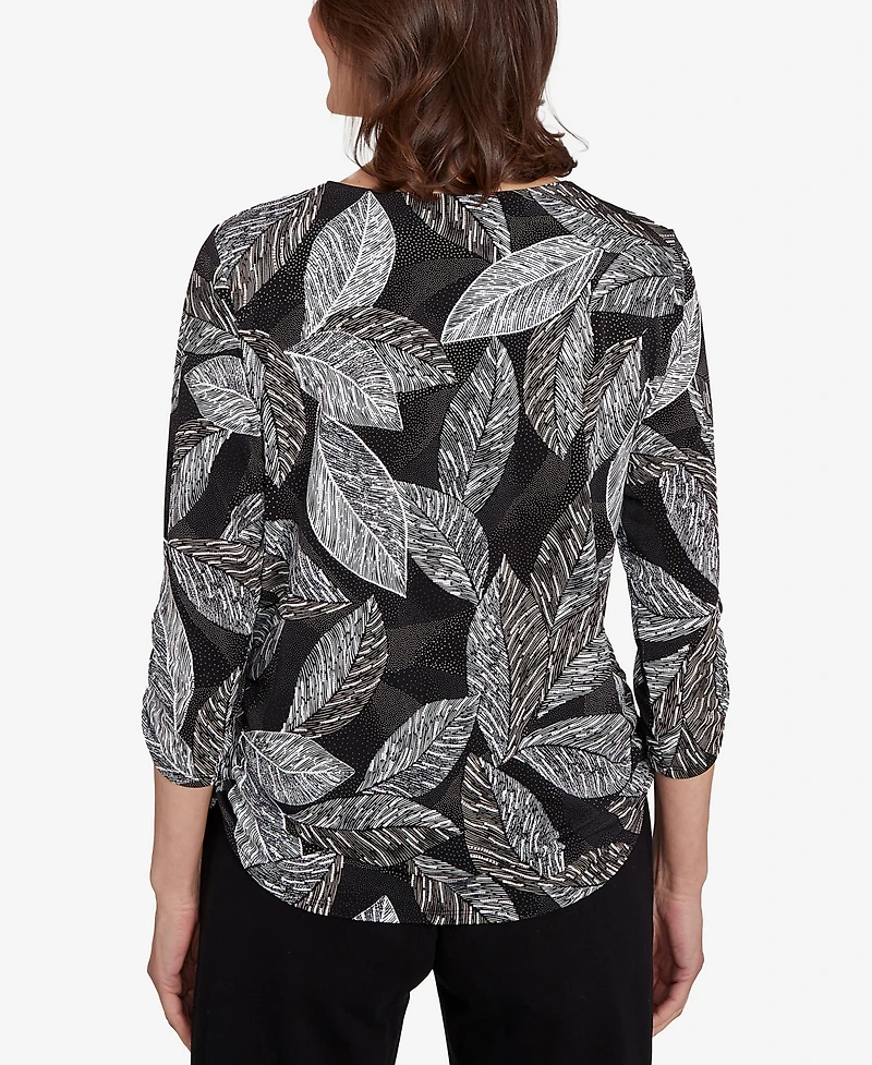 Alfred Dunner Women's Classic Puff Print Leaf Top