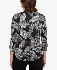 Alfred Dunner Women's Classic Puff Print Leaf Top
