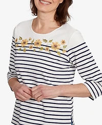 Alfred Dunner Women's Classic Sunflower Striped Crew Neck Top