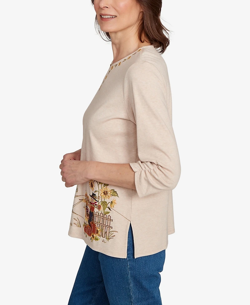 Alfred Dunner Women's Classic Scarecrow Bordered Crew Neck Top