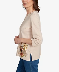 Alfred Dunner Women's Classic Scarecrow Bordered Crew Neck Top