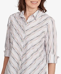 Alfred Dunner Women's Classic Mitered Textured Stripe Button Front Top