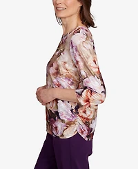 Alfred Dunner Women's Classic Textured Floral Ruched Sides Top