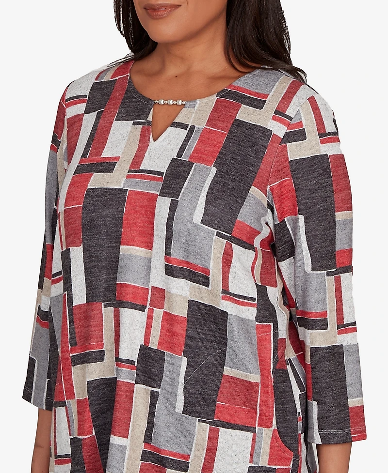 Alfred Dunner Women's Classic Color Block Split Beaded Neck Top